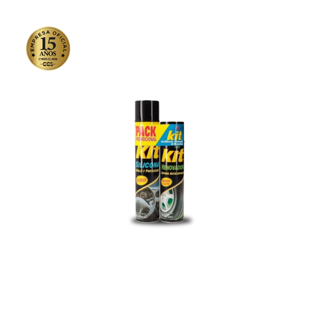 kit silicona + Renovador de gomas Aerosol para autos (2 unidades de 420cc/360cc