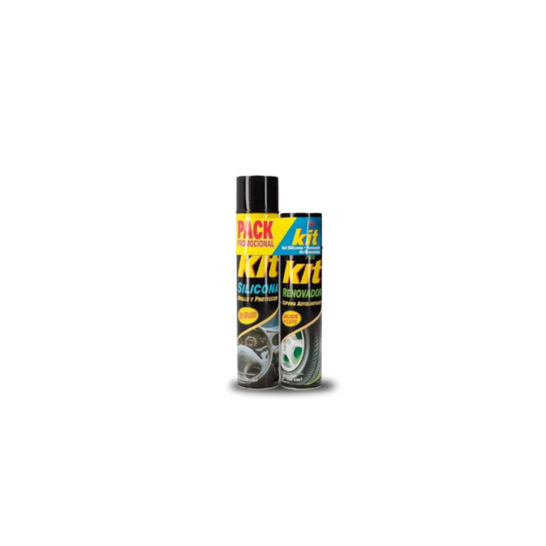 kit silicona + Renovador de gomas Aerosol para autos (2 unidades de 420cc/360cc