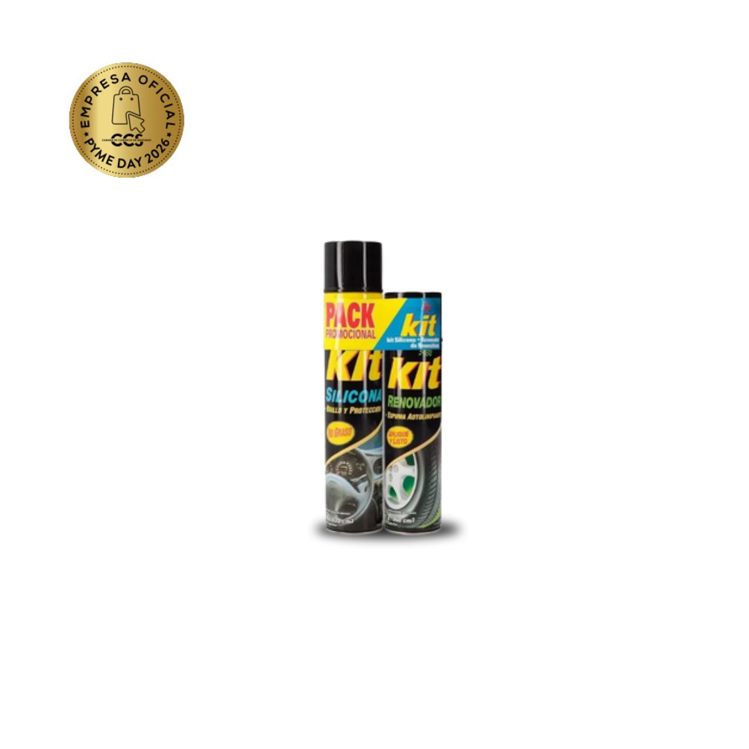 kit silicona + Renovador de gomas Aerosol para autos (2 unidades de 420cc/360cc